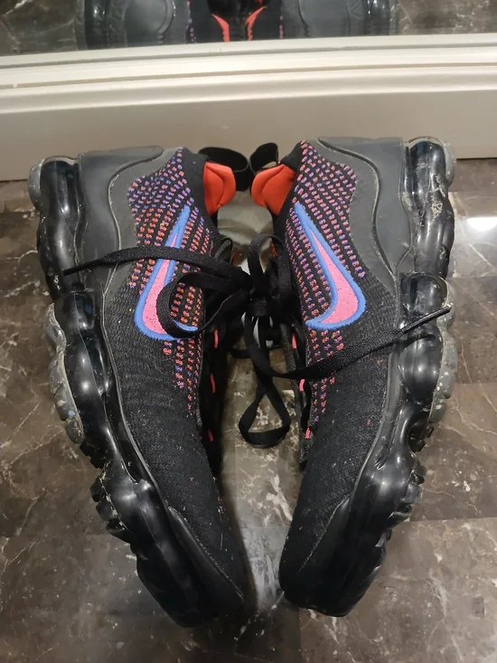 Nike VaporMax Black Knit Sneakers with Purple, Pink & Orange Accents - Picture 3 of 9